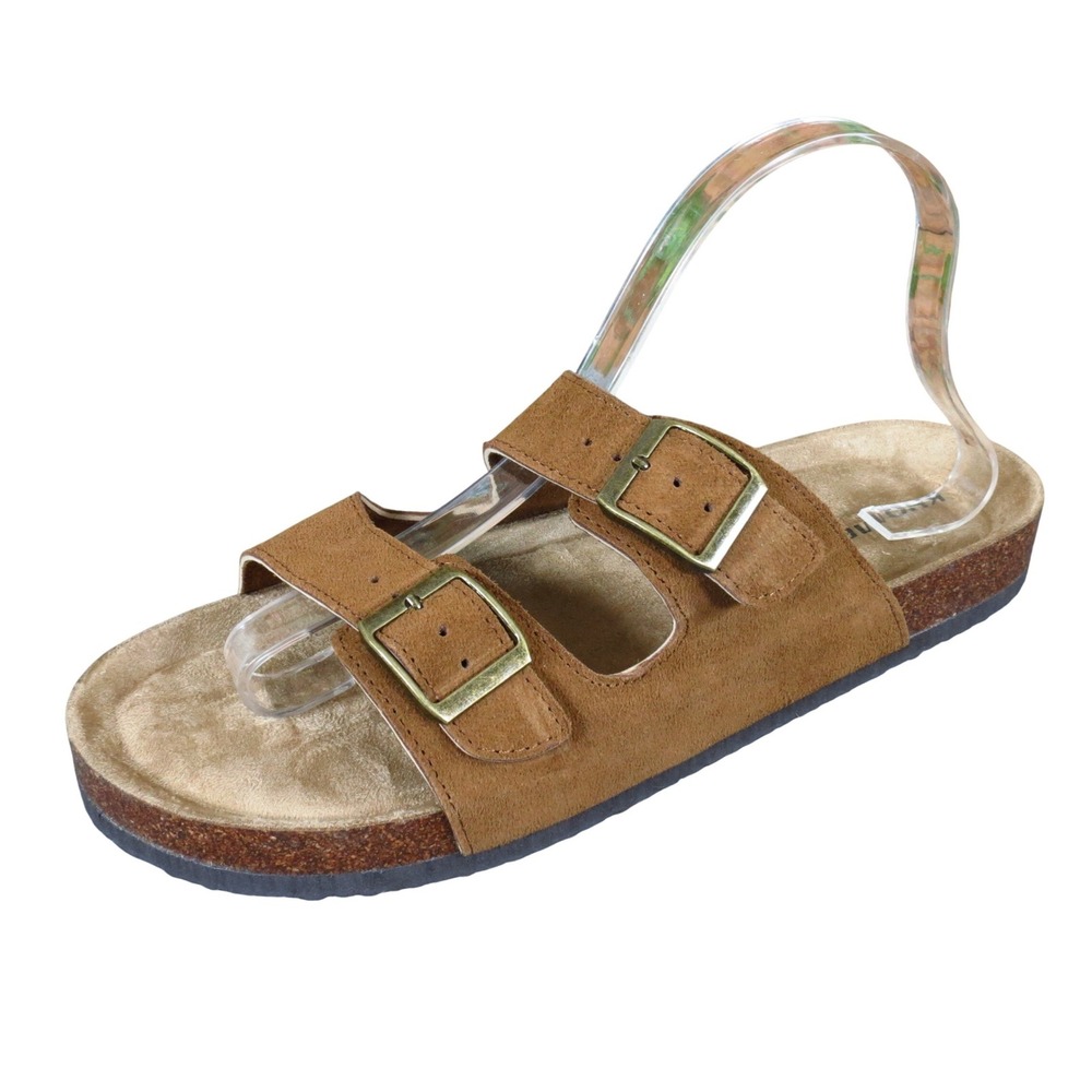 Khombu Amanda Two-Strap Women Slide Sandal Sz 11 Casual Comfort Brown Faux Suede